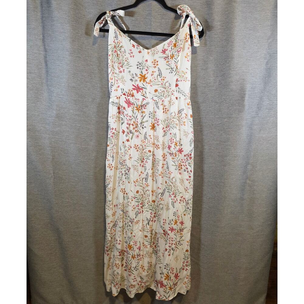 Tabitha Webb Maxi Dress Womens Sz Large Cream Yellow Tie Floral Vacation Resort